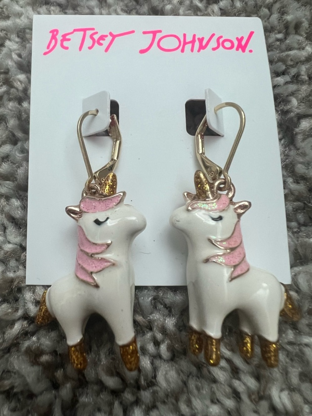 New Betsey Johnson Unicorn Drop Earrings Pink Gold Cute Kawaii Y2K Jewelry